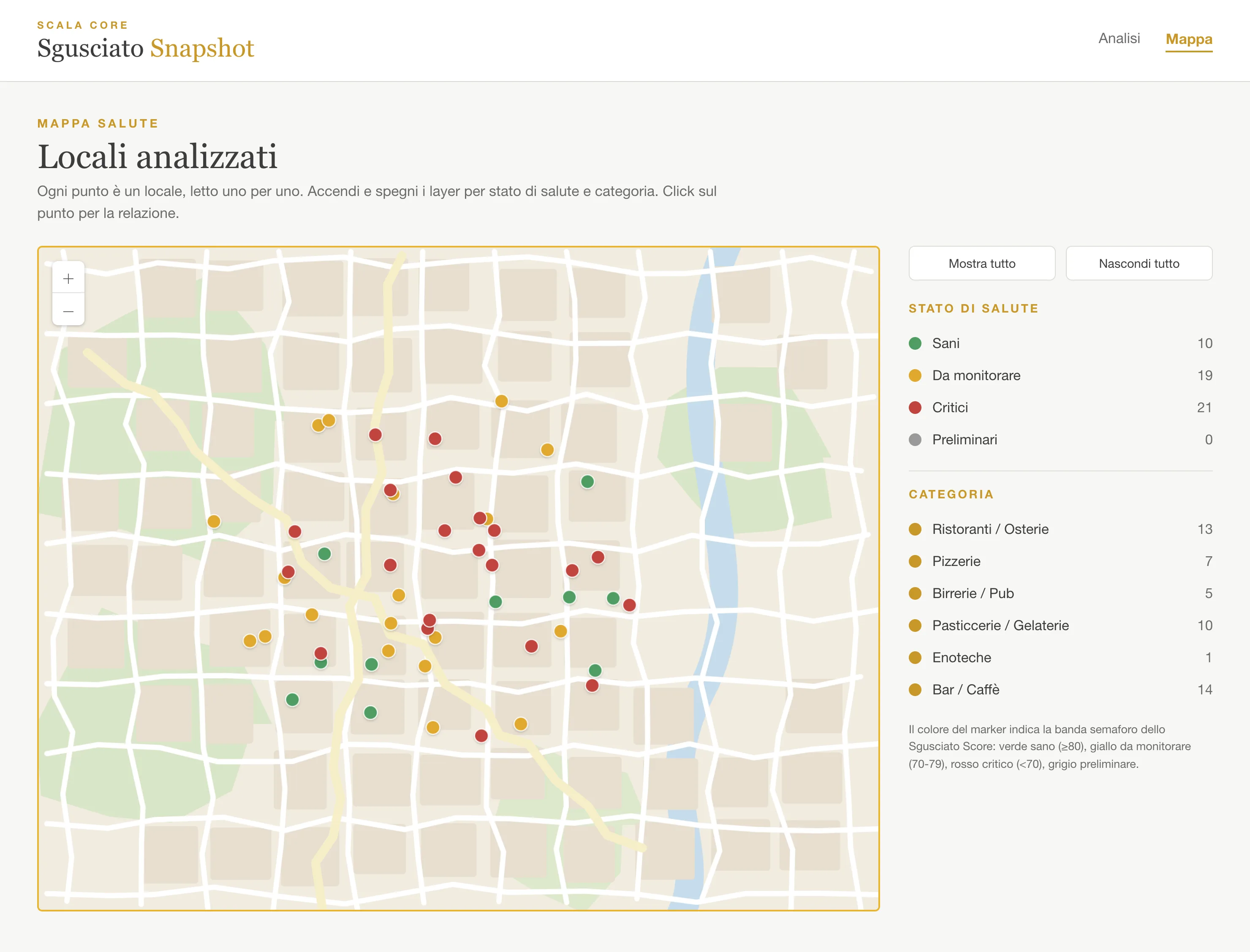 Mappa Salute: i locali di una zona letti uno per uno. Sgusciato Snapshot